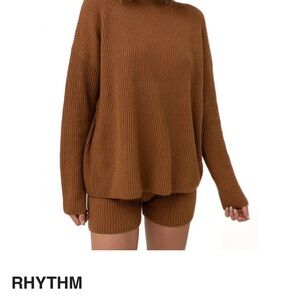 Rhythm Brown Ribbed Cowl-Neck Sweater Set